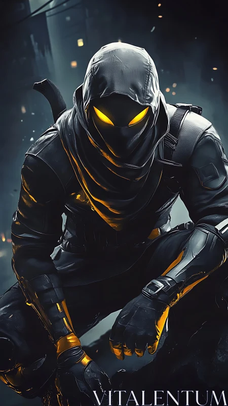 Midnight cyber-ninja waits, eyes burning like molten code