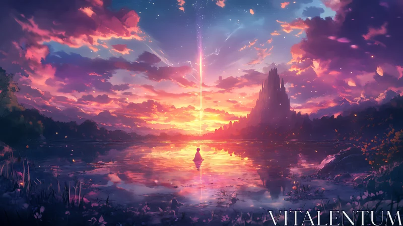 Soft sunset portal over a quiet lake of dreamy colors.