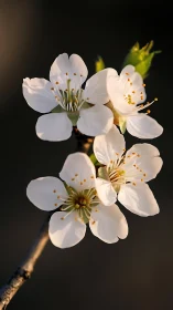 White Flower Cluster with Golden Stamens Against Dark Background.