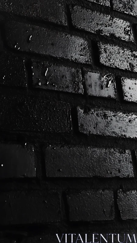 Glistening black brick wall catching quiet city light.