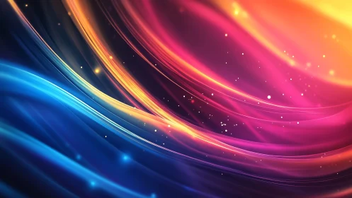 Curved neon light streaks blend from blue to orange gradient