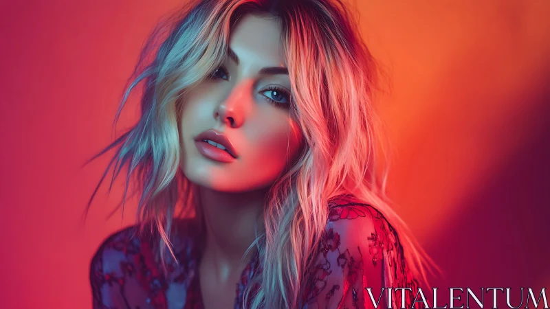 Soft neon portrait in sunset pinks and electric oranges.