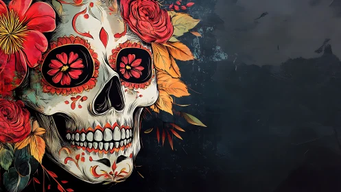 Floral sugar skull laughs quietly into the midnight void