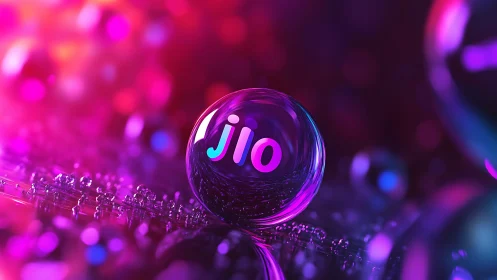 Neon glass orb logo in hyperreal chromatic depth field.