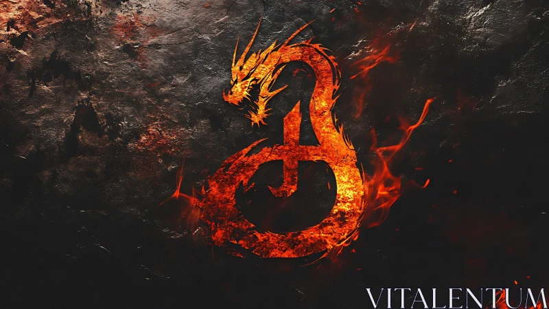 Flaming dragon serpent emblem burns over charred stone