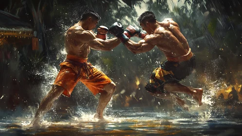 Martial Arts Combat Rain Sequence Digital Rendering.