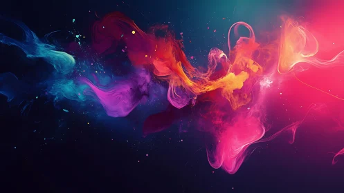 Vibrant fluid color clouds on dark abstract background.