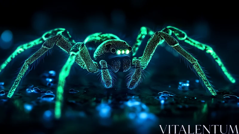 Glowing bioluminescent spider rendered in neon detail.