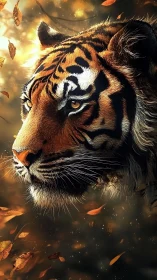 Autumn-lit tiger portrait renders hyper-detailed fur textures