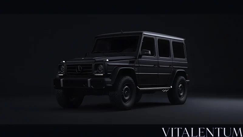 Black SUV rendered in low-key studio environment.