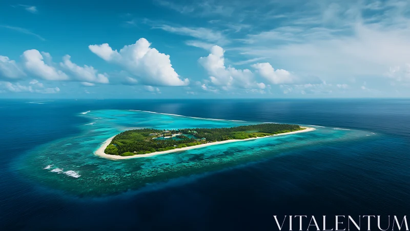 Tropical Island Resort Aerial View with Turquoise Waters.