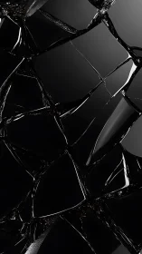 Shattered black glass shards with sharp reflective edges.