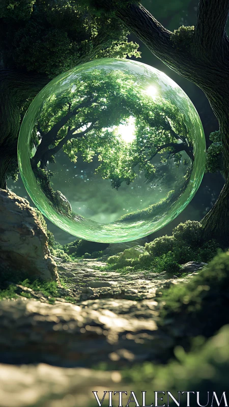 Luminescent Spherical Biome Encased Within Arboreal Canopy.