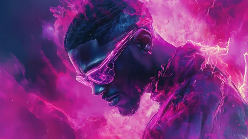 Neon dreamwalker in magenta smoke and electric quietude.