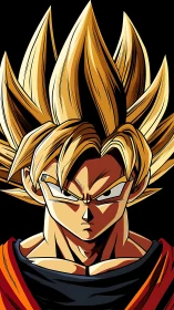 Gravity-defying golden warrior glares through cosmic silence