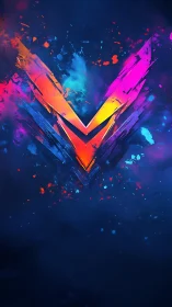 Neon V-sigil ignites a cosmic splash of electric color.