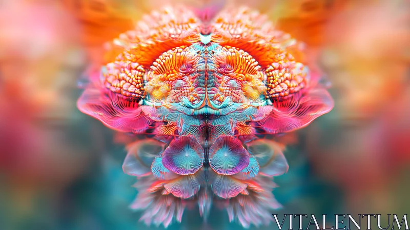 Symmetrical abstract coral-like digital form in vivid color.