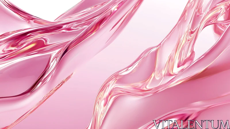 Pink liquid glass waves curve across glossy abstract field.