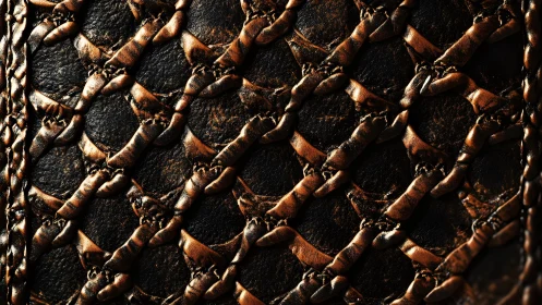 Close-up of Textured Brown Leather with Intricate Woven Pattern.