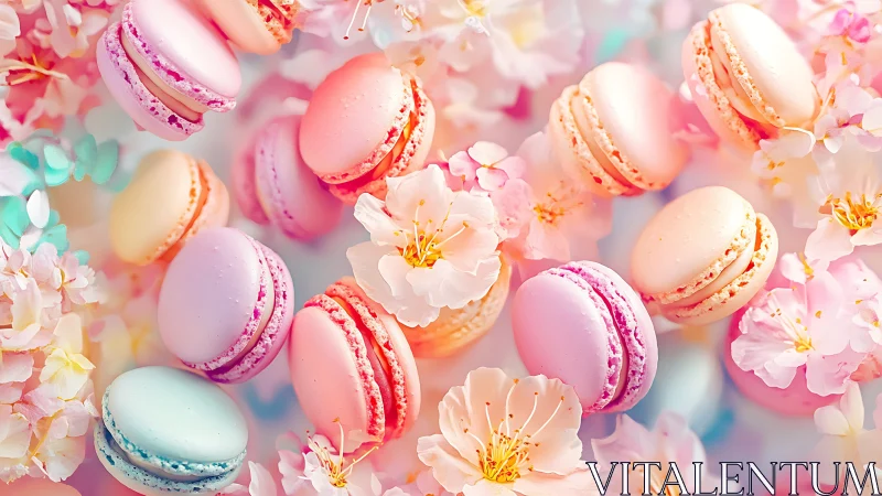 Macarons Bloom: Pastel Dreams Swirled with Cherry Blossoms