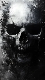 Monochrome splatter skull emerges from high contrast painterly void