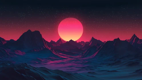 Glow-soaked alien mountains welcome a dreamy neon sunrise