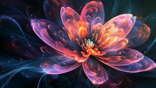 Luminous fractal flower blossoms in radiant cosmic energy.