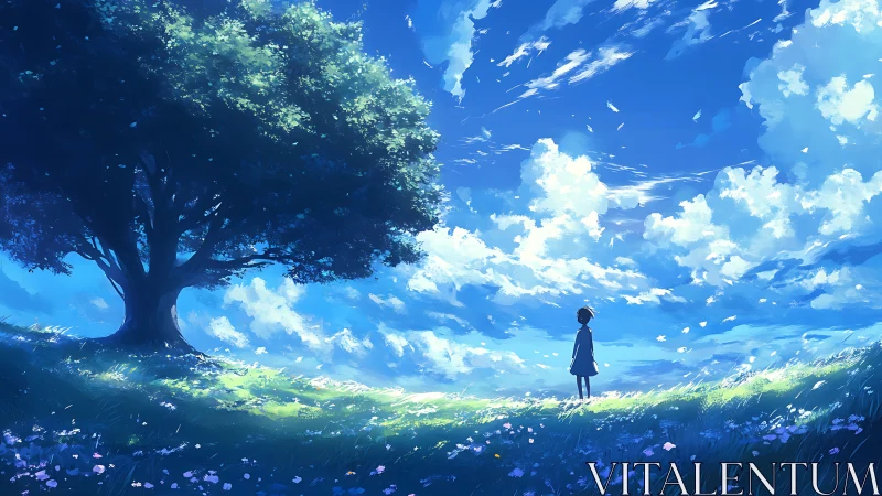 Quiet daydream under a wide open sky of drifting clouds.