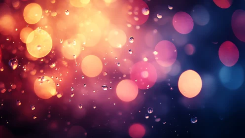 Defocused bokeh orbs and suspended droplets create luminous depth