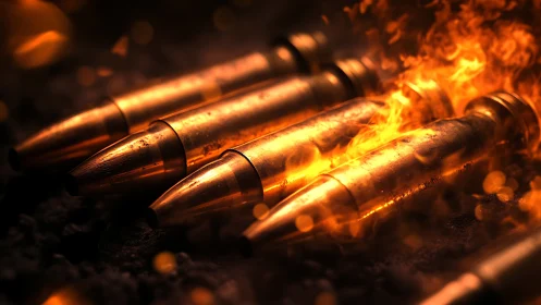 Golden Ammunition Glowing in Fiery Light.