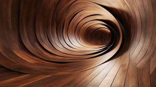 Curving wooden tunnel that twists into a gentle warm vortex.