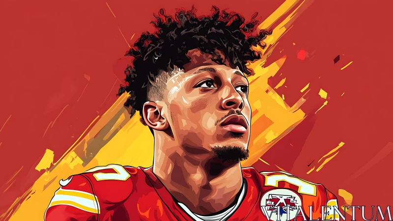 Digital portrait depicts football player in red uniform