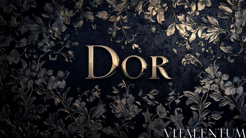 Gold Dor text centered on dark floral embossed background