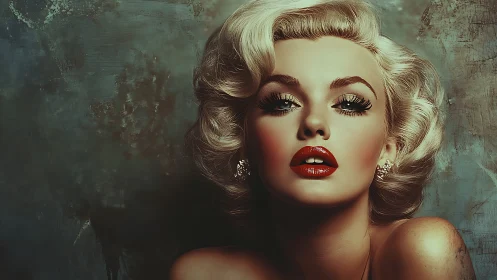 Cinematic digital portrait of retro blonde glamour icon visage.