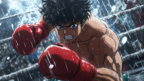 Boxer in Rain Storm Combat Stance