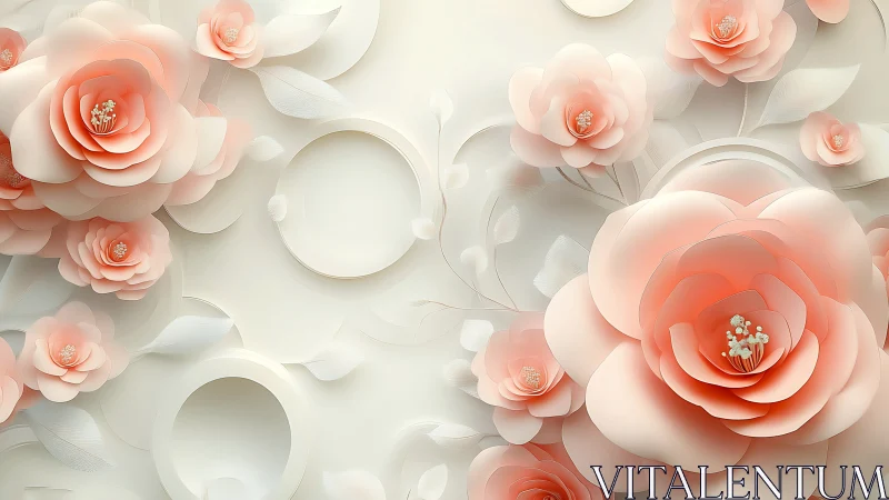 Paper Flower Wall Art with Pink Blooms and Geometric Circles.