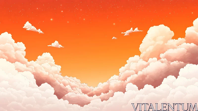 Sunset clouds glowing softly in a dreamy orange sky.