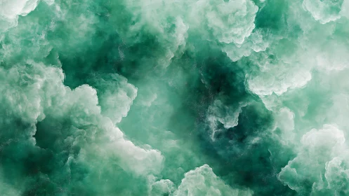 Emerald volumetric nebula cloudscape rendered in soft focus