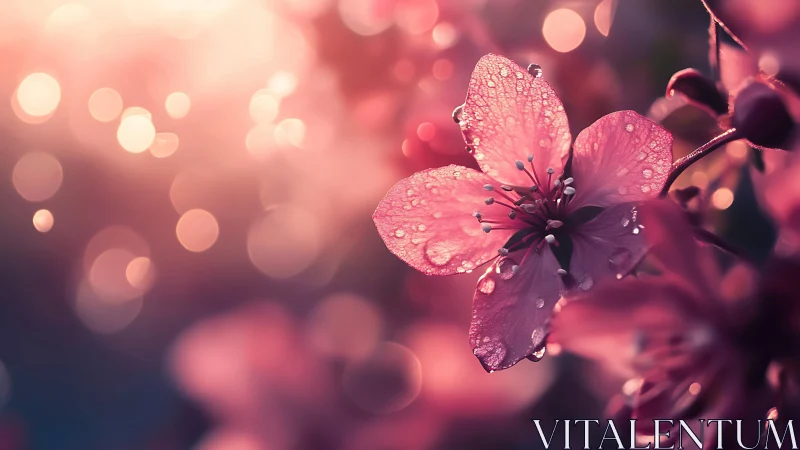 Delicate Pink Butterfly Glistens with Morning Dew