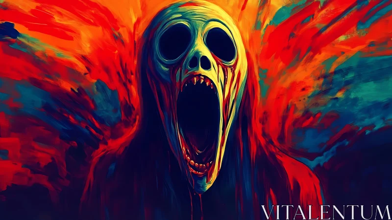 High-contrast spectral skull figure rendered in aggressive chromatic strokes
