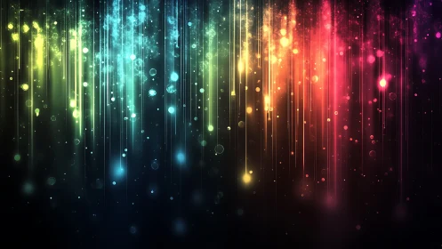 Vibrant light trails fall through a dreamy cosmic gradient