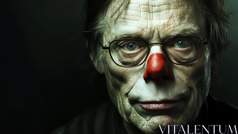 Moody portrait reveals older man in subtle clown makeup