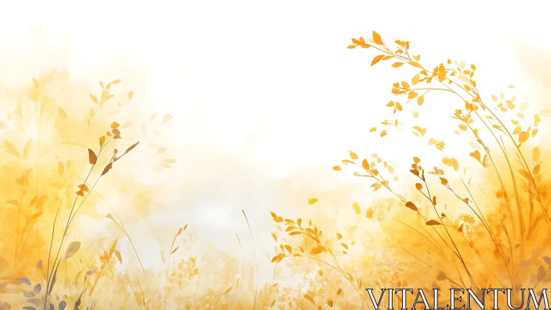 Golden foliage silhouettes curve upward over white space