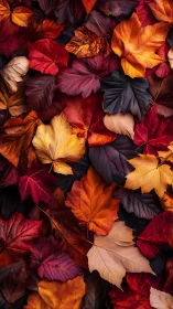 Overlapping autumn leaves in dense layered arrangement.