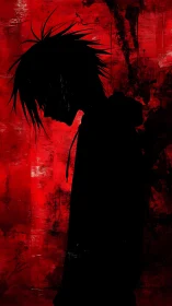 Silhouetted anime figure stands against distressed red void
