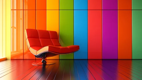 Colorful lounge chair brightens a bold rainbow modern room