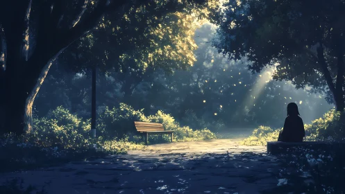 Quiet morning light in a peaceful forest park clearing.