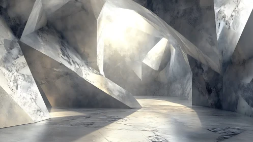 Light carves crystalline corridors through frozen concrete