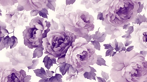 Purple Peony Floral Pattern on Cream Background
