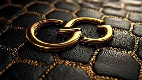 Interlocking gold initials on textured black surface.